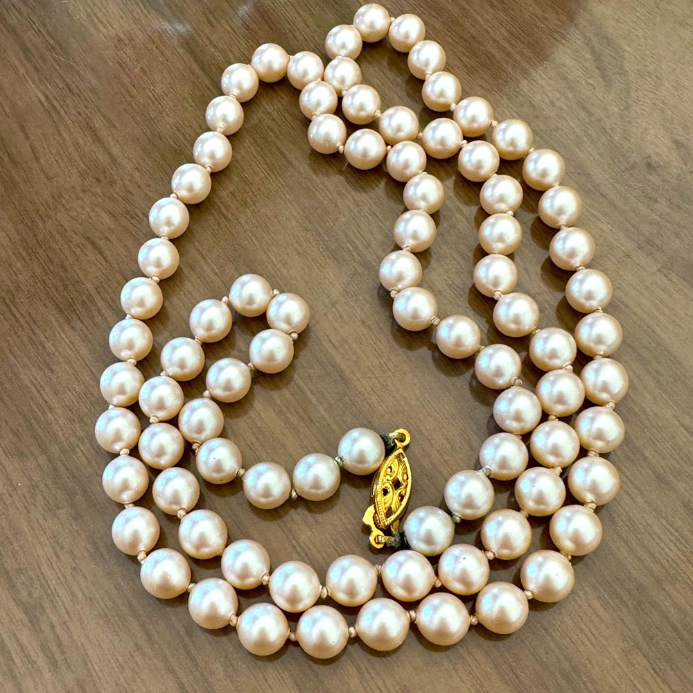 VINTAGE! Gold Plated Genuine  Pearl Necklace